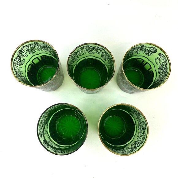 Vintage Green Juice Glasses Vintage Blown Glass Set of 5 6oz MCM Kitchen Home - Picture 5 of 8